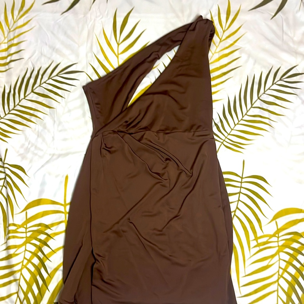 Brown cutout one shoulder dress